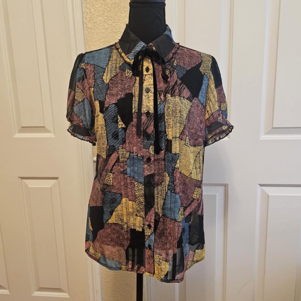 Disney Tim Burton Nightmare Before Christmas Patchwork Blouse